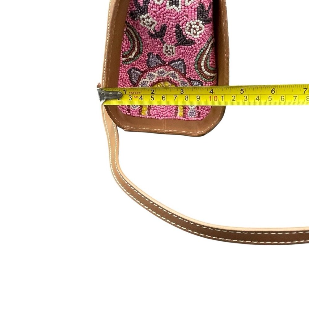 Pink Seed Bead Floral Mini Barrel Handbag Crossbody Strap Made In India New - Picture 8 of 10